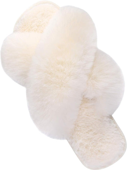 Cozy Furry Cross Band Slippers Anti-Skid Sole