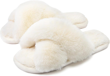 Cozy Furry Cross Band Slippers Anti-Skid Sole