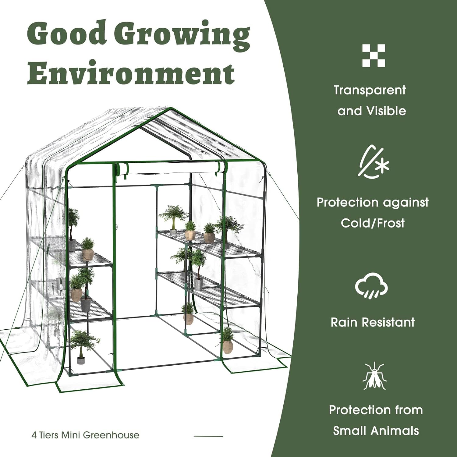 Greenhouse, Portable Green House Indoor and Outdoor, Mini Greenhouse Kit with Anchors and Ropes, 