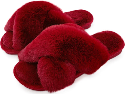 Cozy Furry Cross Band Slippers Anti-Skid Sole