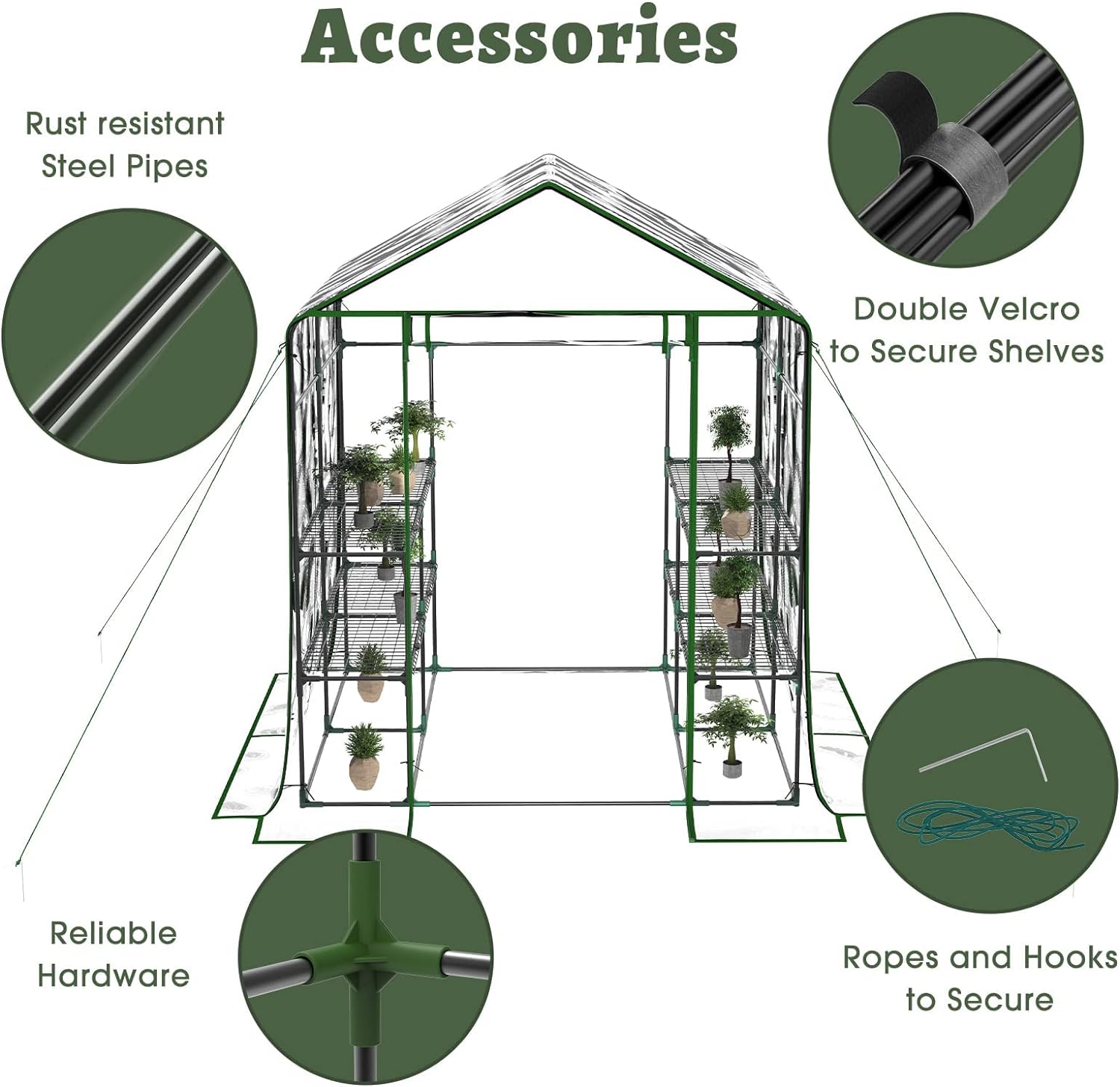 Greenhouse, Portable Green House Indoor and Outdoor, Mini Greenhouse Kit with Anchors and Ropes, 