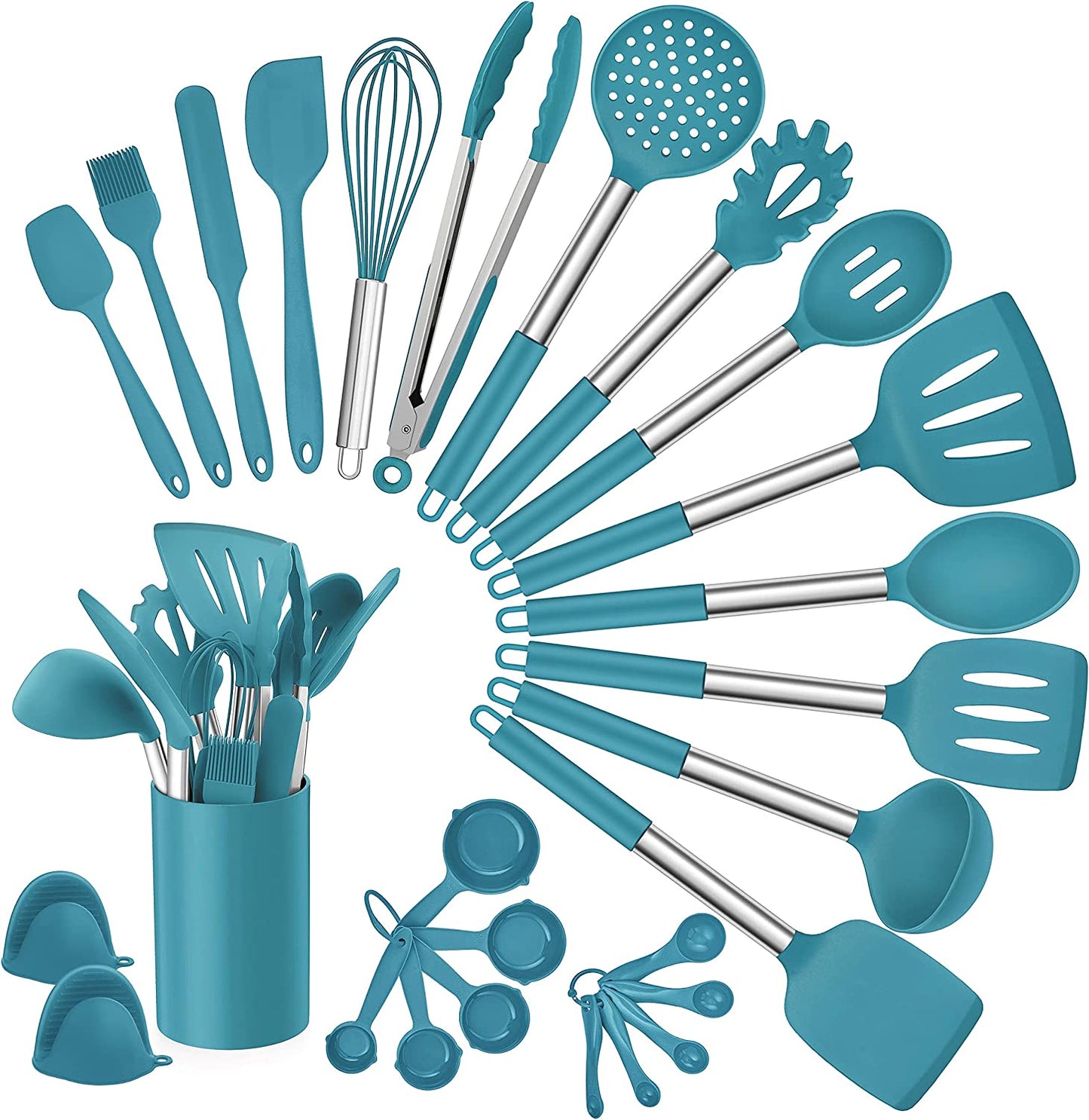 27 & 14 Piece Silicone Cooking Utensils Set with Holder