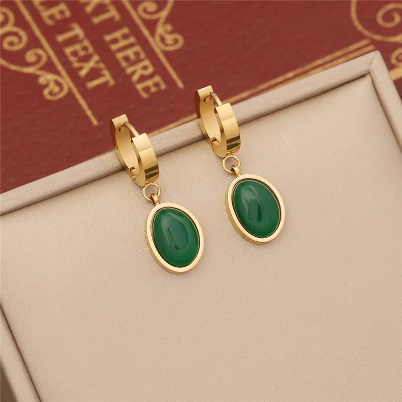 Emerald Stone Pendant Bracelet Necklace Earring Set 