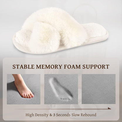 Cozy Furry Cross Band Slippers Anti-Skid Sole